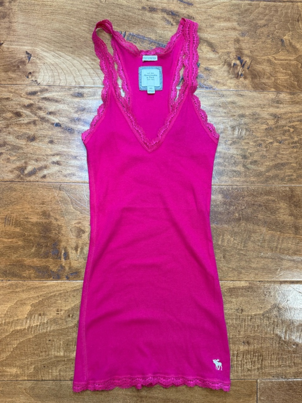 Abercrombie & Fitch Y2K Pink Lace Trim Tank Top XS Fitted Ribbed